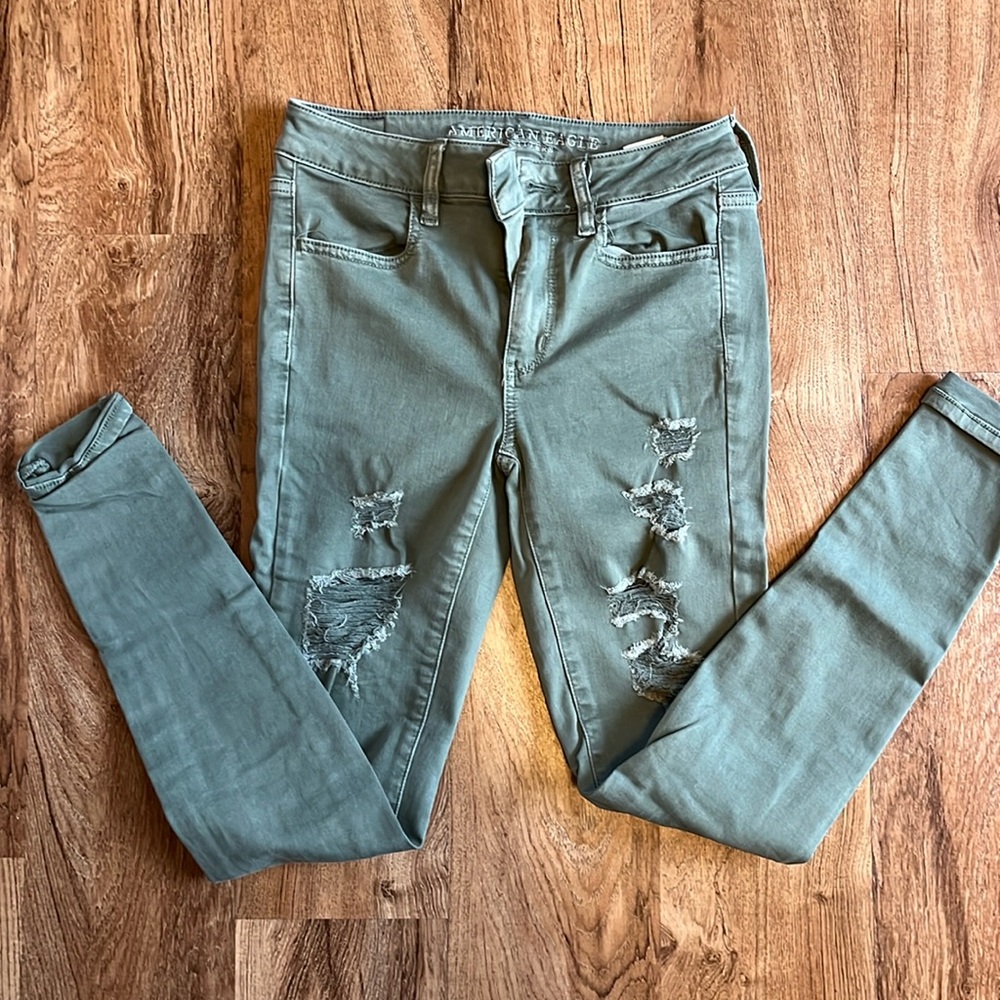 American Eagle green wash denim jegging